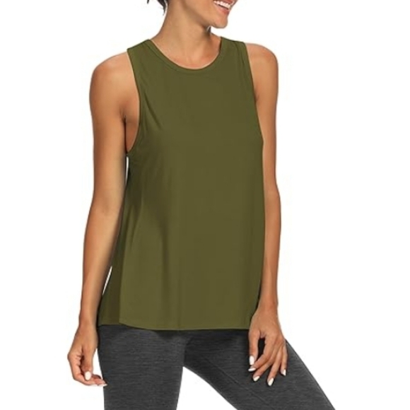 Bestisn Workout Tops Open Back Gym Workout Tie Back Musle Tank Army Green - Picture 3 of 6